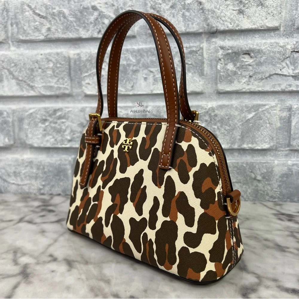 Tory Burch Emerson Printed Dome Satchel Crossbody In Leopard Print